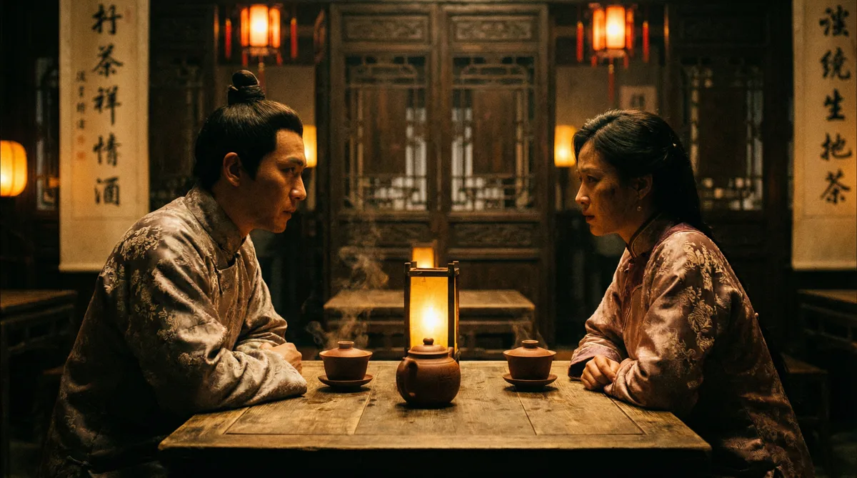 香蕉视频古装剧情片拍摄剧照-茶馆对话场景