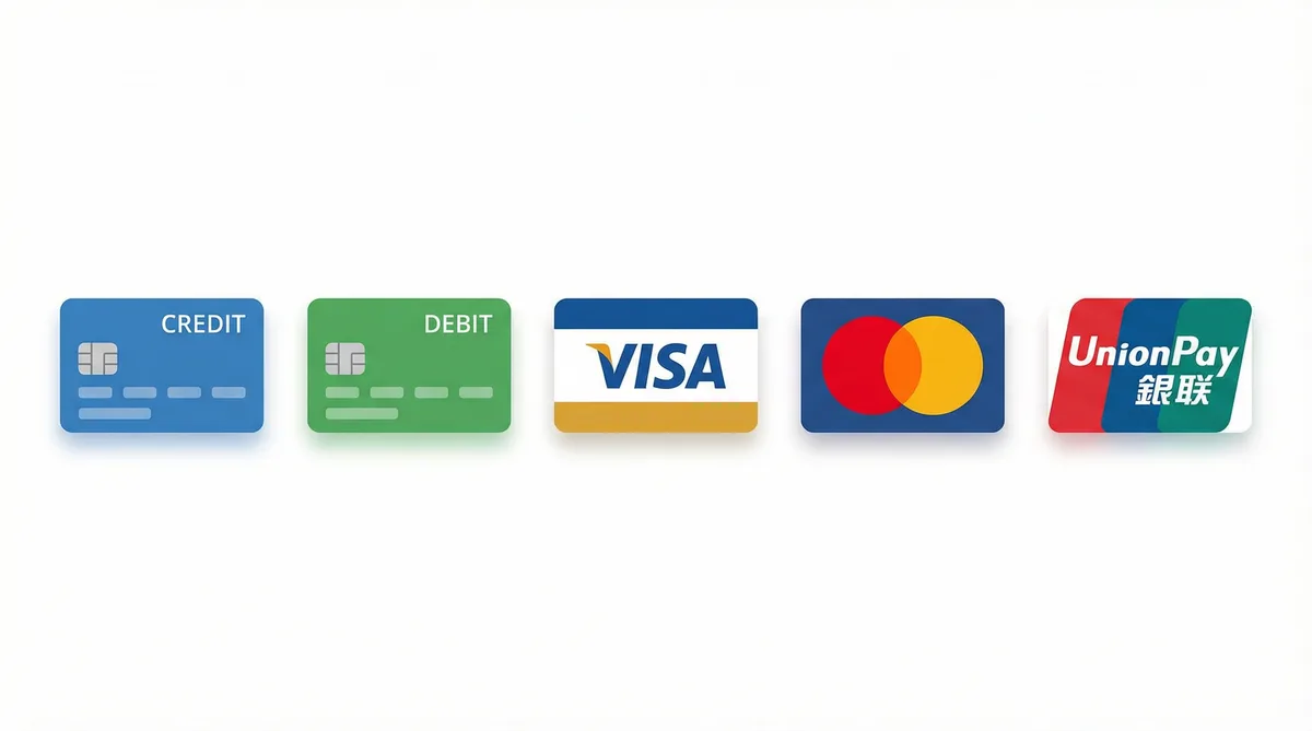 香蕉视频支持的支付方式图标-信用卡借记卡银联维萨万事达